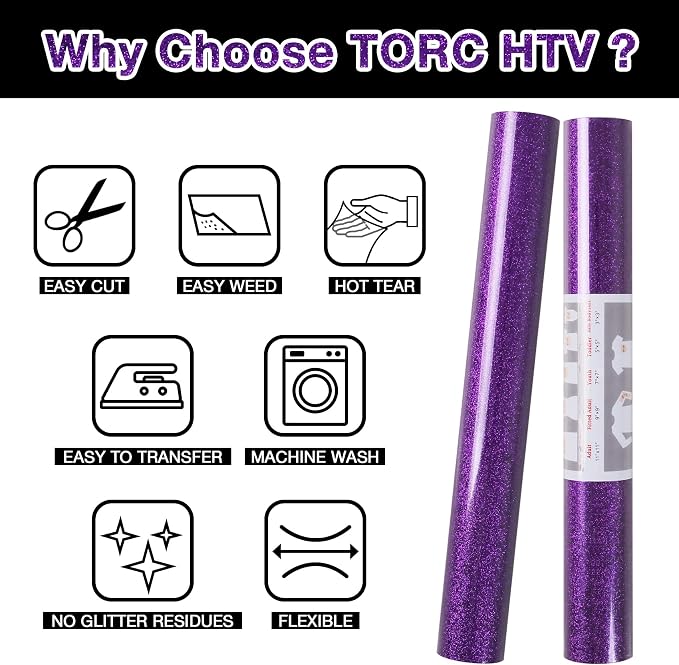 TORC Purple Glitter HTV Heat Transfer Vinyl Roll 12 inch x 10 ft Iron on Vinyl - Image 3