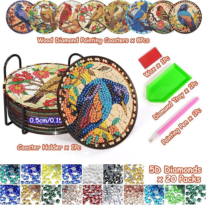 Axquilon 8 Pcs Birds Diamond Art Coasters Kit - Image 2