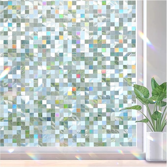 rabbitgoo Stained Glass Window Privacy Film, Mosaic Pattern, 17.5" x 78.7" | by rabbitgoo