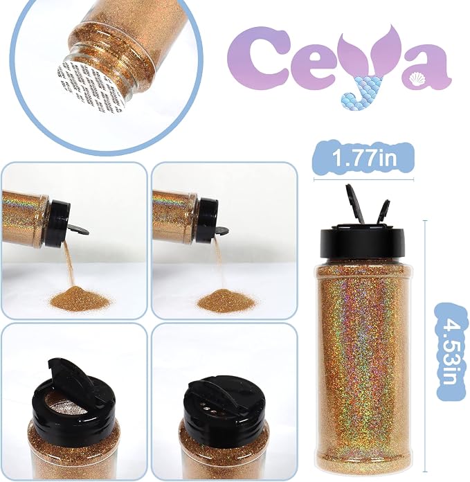 Ceya 3.8oz/ 110g Holographic Ultra Fine Glitter Powder Diamond Laser Gold - Image 4