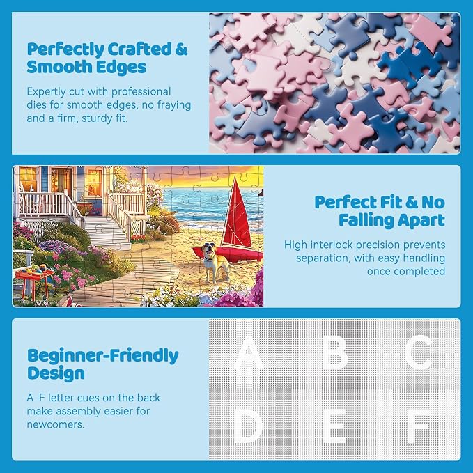 300 Piece Jigsaw Puzzle for Adults – Charming Beach House, Sailboat & Playful - Image 4