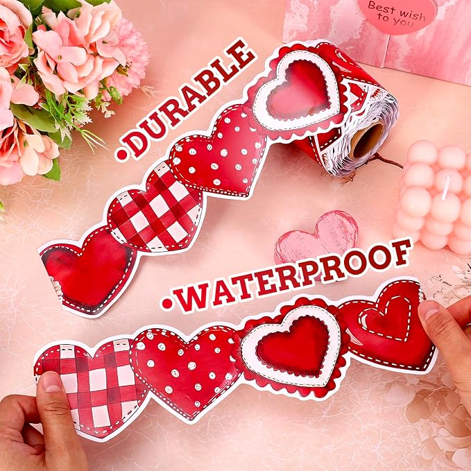FYSUIMU 65.6 Ft Valentine's Day Bulletin Board Borders Vintage Red Heart Shaped - Image 3