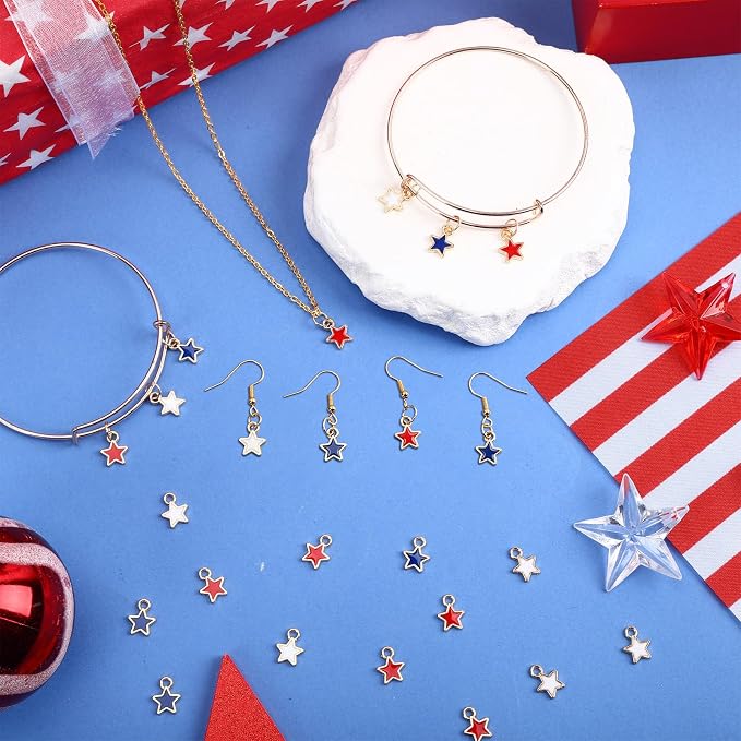 MARFOREVER 120 Pcs Patriotic Red White Blue Star Charms, 4th of July Charm - Image 7