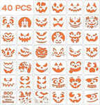 40 PCS Halloween Painting Stencils, 6 Inch Plastic Reusable Pumpkin Faces by Yazhiji