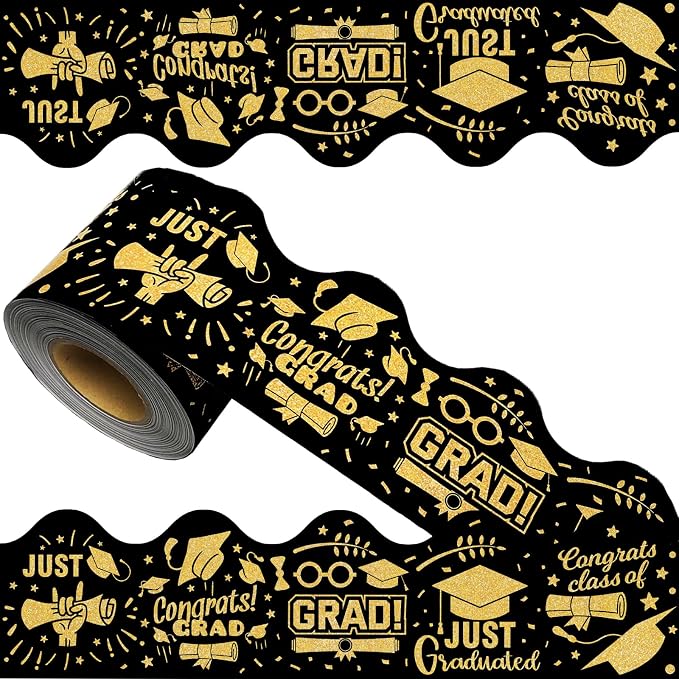 69 Feet Graduation Bulletin Board Decorations Congrats Grad Black Gold by Unknown