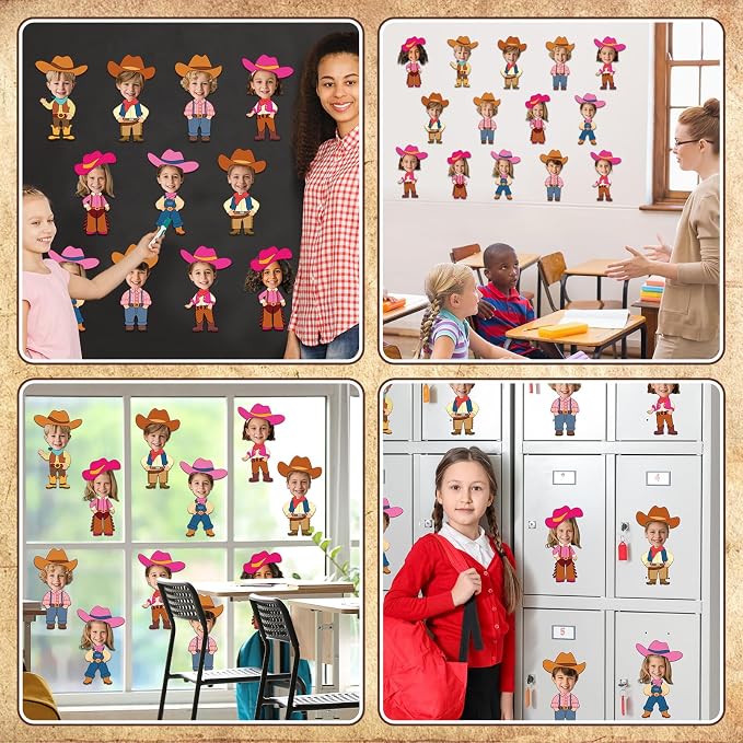 48Pcs Western Cowboy Hat Cutouts Bulletin Board Decorations Pink Cowgirl Paper - Image 7