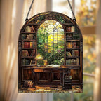 Bookshelf Acrylic Suncatcher Window Hanging Faux Stained Glass Bookish Decor - Image 3