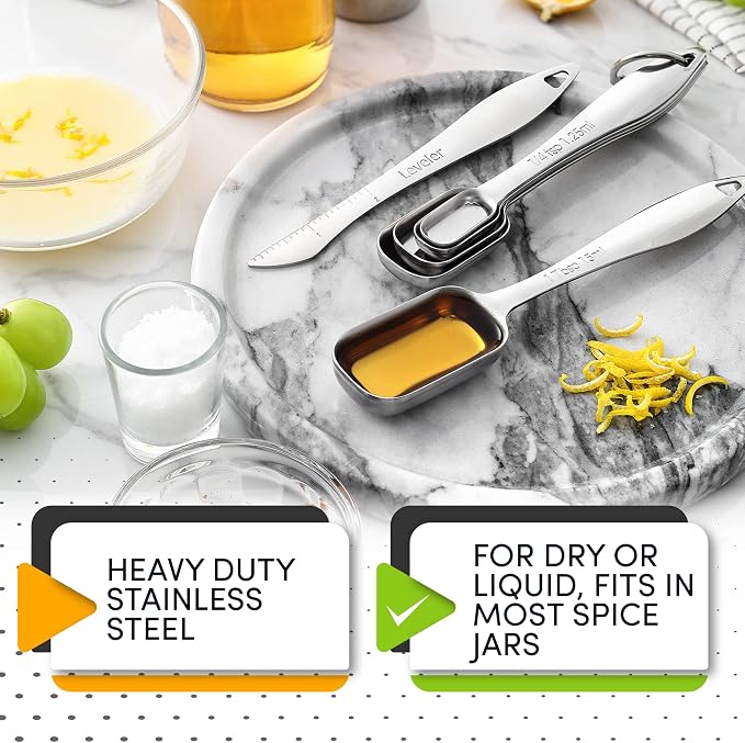 Spring Chef Stackable Stainless Steel Measuring Spoons Set of 6 w/Leveler | - Image 3