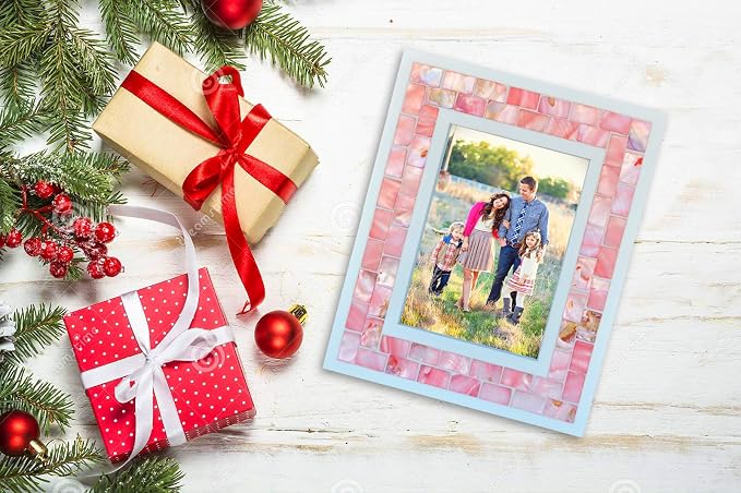 Wedding Picture Frame 5x7 Pink Mother of Pearl Glass | Tabletop or Wall Hanging - Image 2