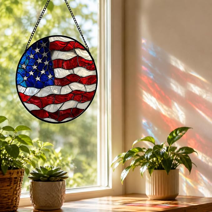 National Flag Acrylic Suncatcher Faux Stained Glass Window Hanging 11.8" | - Image 5
