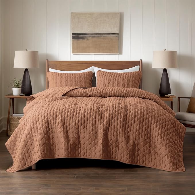 WDCOZY Burnt Orange Oversized California Cal King Size Quilt Bedding Sets - Image 2