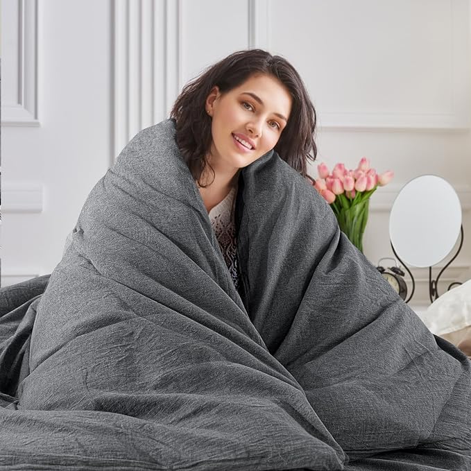 NEXHOME PRO Duvet Cover King 100% Washed Cotton, Heathered Black Breathable - Image 6