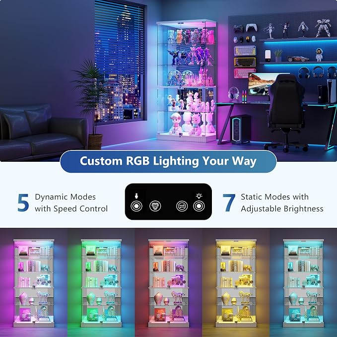 RGB Glass Display Cabinet with Lights, Modern Curio Cabinet Display Cases - Image 3