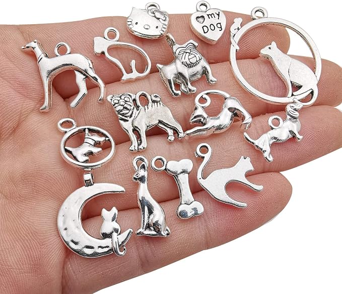 100g Craft Supplies Antique Silver Animals Cat Dog Pet Charms Pendants - Image 2