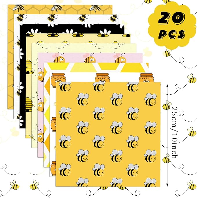 HunnmingRe 20 Pcs 10''x10'' Bee Quilting Fabric Square Honeycomb Precuts - Image 2