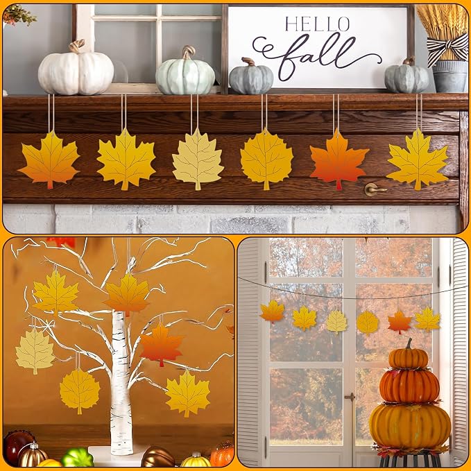 24 PCS Unfinished Wooden Fall Crafts, Maple Leaves Shaped Hanging Ornaments DIY - Image 7