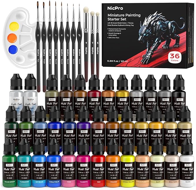Nicpro All-In-One Miniature Painting Kit, Starter Paint Set by Nicpro
