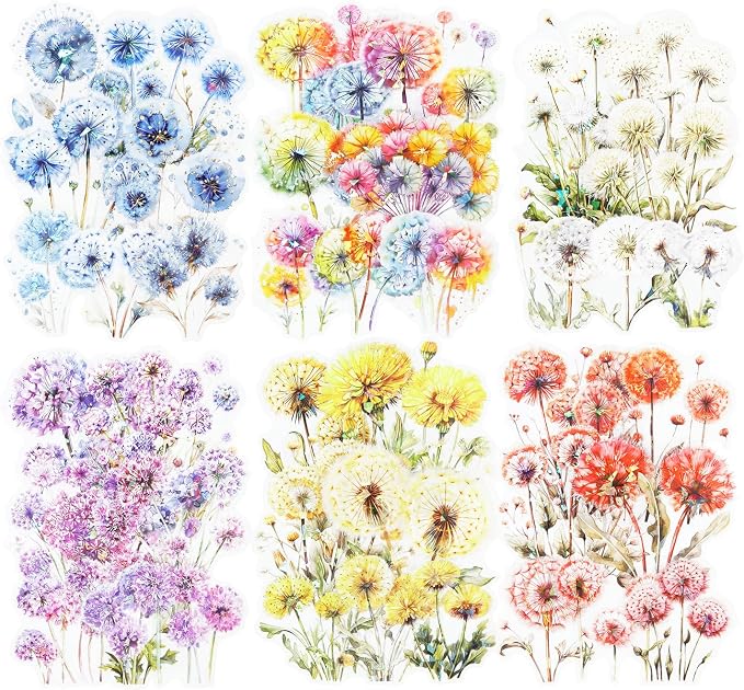 Dandelion Floral PET Stickers Set, Journaling, DIY Crafts, and Art Supplies by Auriicleaf