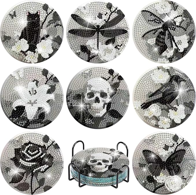 Clendo 8 Pcs Gothic Diamond Art Coasters Kit by Clendo
