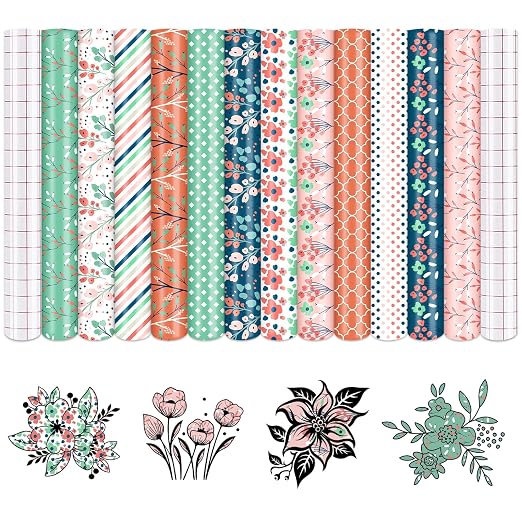 Tintnut Floral Permanent Vinyl 12 Sheets 12x10in Self Adhesive Vinyl | Boho by Tintnut