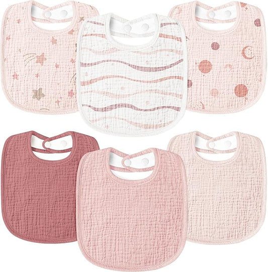 Susurration Muslin Baby Drool Bibs 6Pack Soft Square Adjustable Baby Bandana Bibs for Unisex Girls & Boys