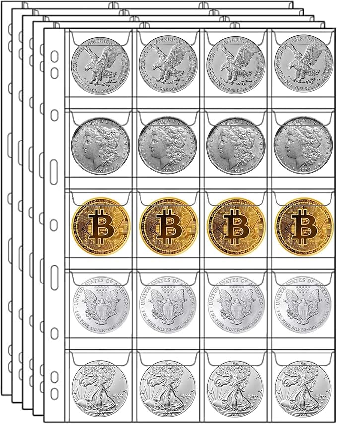 MUQING 400 Pockets Coin Collecting Supplies, 20 Sheets Coin Pages Sleeves by MUQING