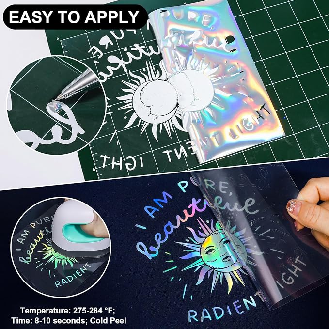 VINYL FROG Silver Holographic Heat Transfer Vinyl 12" x5ft Silver HTV Vinyl - Image 3