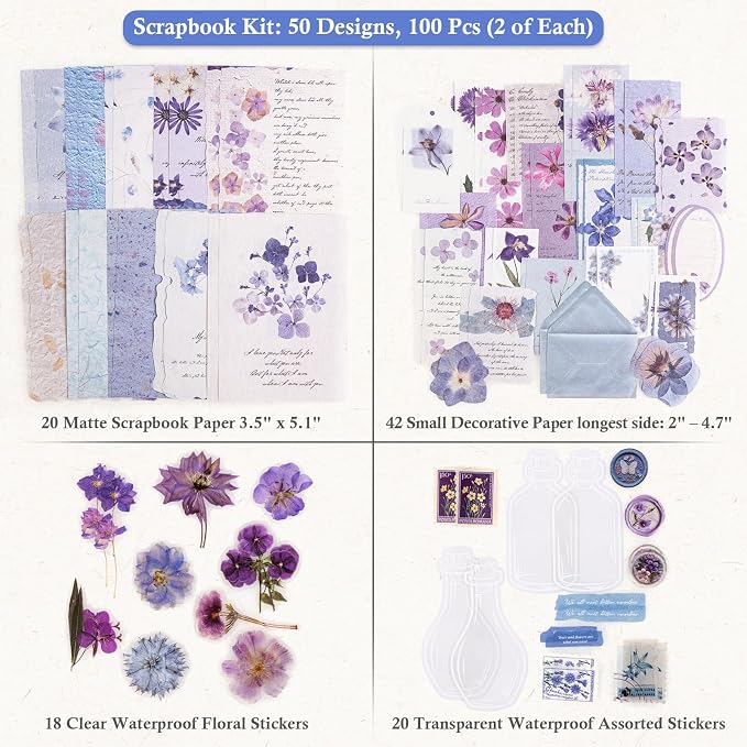 RISYPISY Floral Scrapbook Supplies Kit, Card Making, Art Journal - Image 5