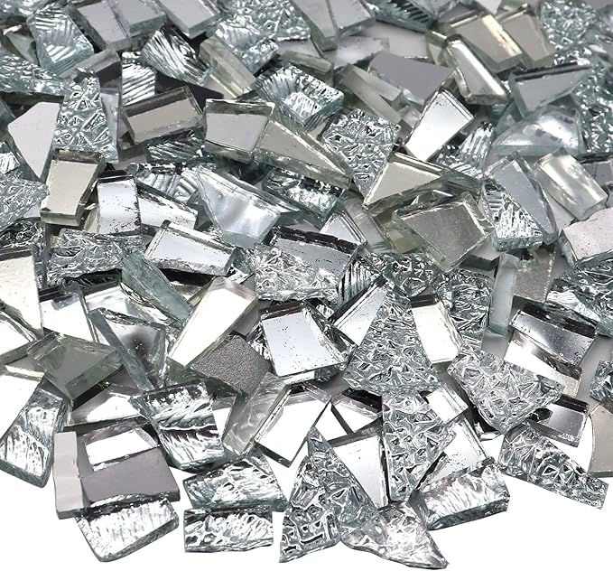 LITMIND Silver Mixed Irregular Glass Scraps Mosaic Tiles by LITMIND