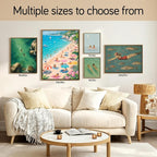 Framed Green Coastal Swim Canvas Wall Art Aerial View of Two Girls Swimming in - Image 7