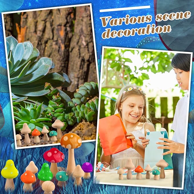 Vicenpal 40 Pcs Unfinished Wooden Mushroom 14 Size Natural Wood Mushrooms - Image 6