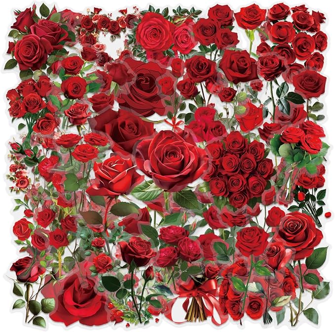 60 Pcs Red Rose PET Transparent Sticker | Self-Adhesive Scrapbooking Stickers - Image 8