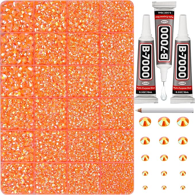 33000Pcs Orange Rhinestones for Bedazzling, Mixed Sizes 2, 6mm Flatback Gems by Worthofbest