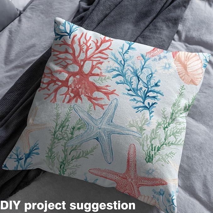 Starfish Fabric by The Yard, Underwater Watercolor Coral Seaweed Soft Flannel - Image 3