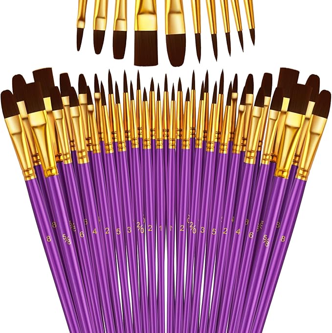 Paint Brushes Set, 5 Pack 50 Pcs Round-Pointed Tip Paintbrushes Nylon Hair by LIDCOM