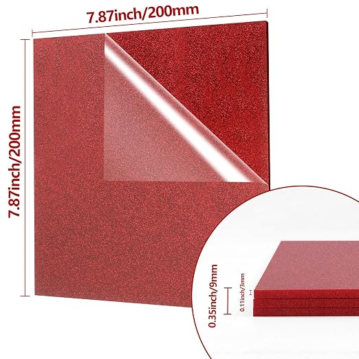 3 Pcs Glitter Red Glossy Acrylic Sheets, 7.87 x 7.87 x 1/10 Inch Laser Cutting - Image 5