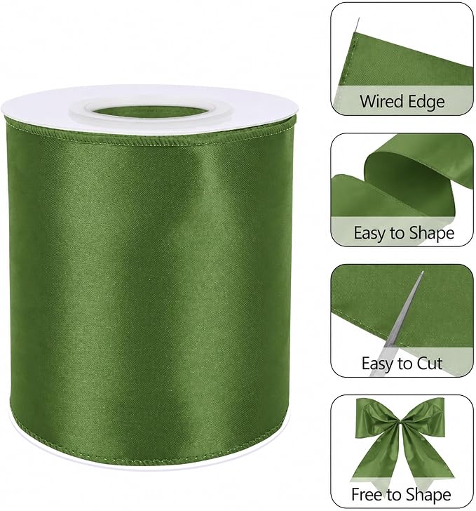 Spring Moss 4 Inch Continuous 15 Yards Satin Wired Ribbon - Image 3