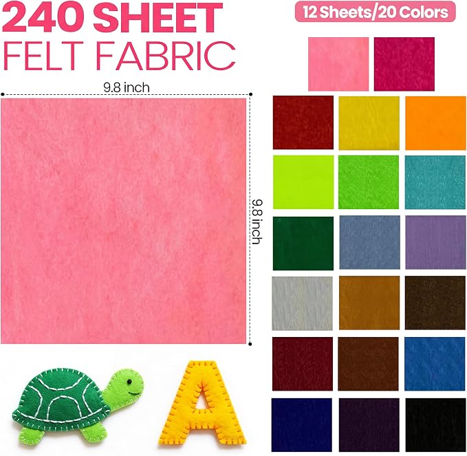 Moukeren 240 Pcs 9.8 x 9.8 Inch Felt Sheets Bulk - Image 3
