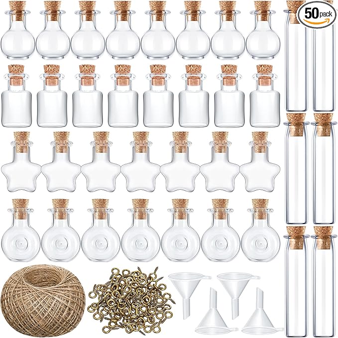 Geiserailie 50 Pieces Small Tiny Glass Spell Jars Bottle by Geiserailie