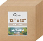 CALPALMY 12-Pack MDF Board 1/4 Inch Thick 12" x 12" Unfinished Wood Panels by CalPalmy