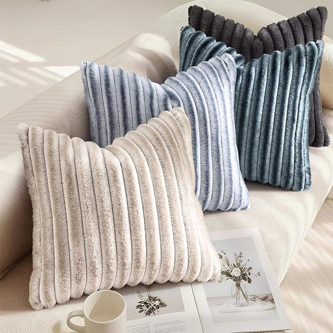 decorUhome Cozy Faux Fur Throw Pillow Covers 20x20 Set of 2 Decorative Soft - Image 4