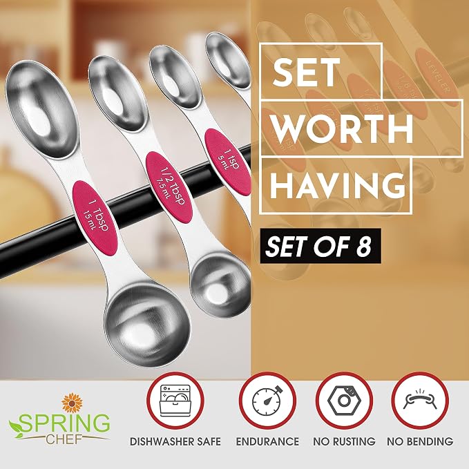 Spring Chef Pink Stainless Steel Magnetic Measuring Spoons Set of 8 - Image 2