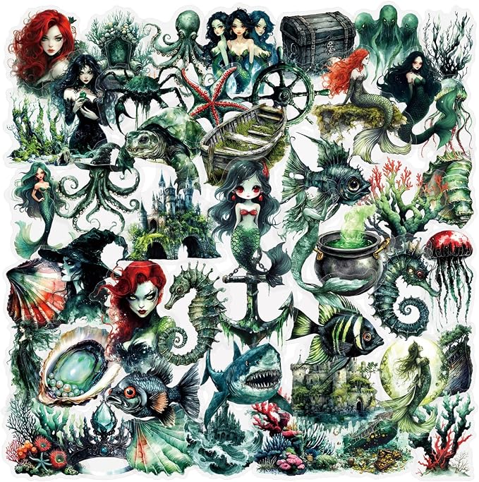 50 Pcs Dark Mermaid Stickers, Retro Style Seabed Deals, Self-Adhesive by Unknown