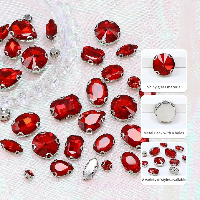 Sew on Rhinestone, Bags and Sewing Accessories，Red - Image 2