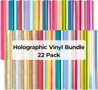 HTVRONT Holographic Vinyl-22 Pack Holographic & Textured Metallic Permanent by HTVRONT