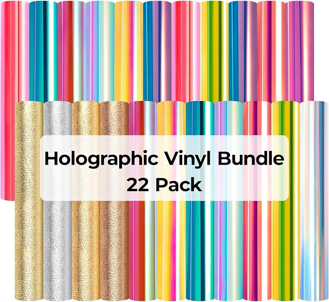 HTVRONT Holographic Vinyl-22 Pack Holographic & Textured Metallic Permanent by HTVRONT