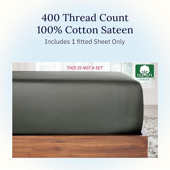California Design Den Twin XL Fitted Sheet Cotton, Soft 400 Thread Count 100% - Image 4