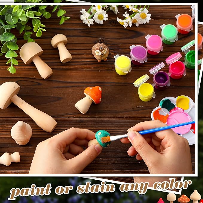 Vicenpal 40 Pcs Unfinished Wooden Mushroom 14 Size Natural Wood Mushrooms - Image 4