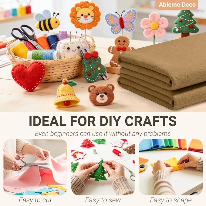 Felt Fabric Sheets 18" x 18" 1.6mm Soft Craft Felt Squares, Coffee | Soft - Image 4