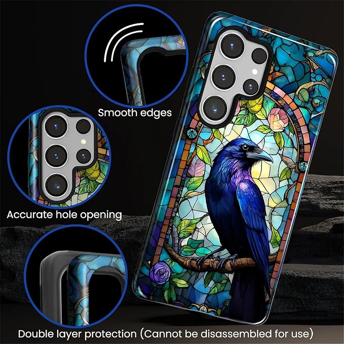 for Samsung Galaxy S25 Ultra Case, Crow Faux Stained Glass Pattern Glossy 2 in - Image 5